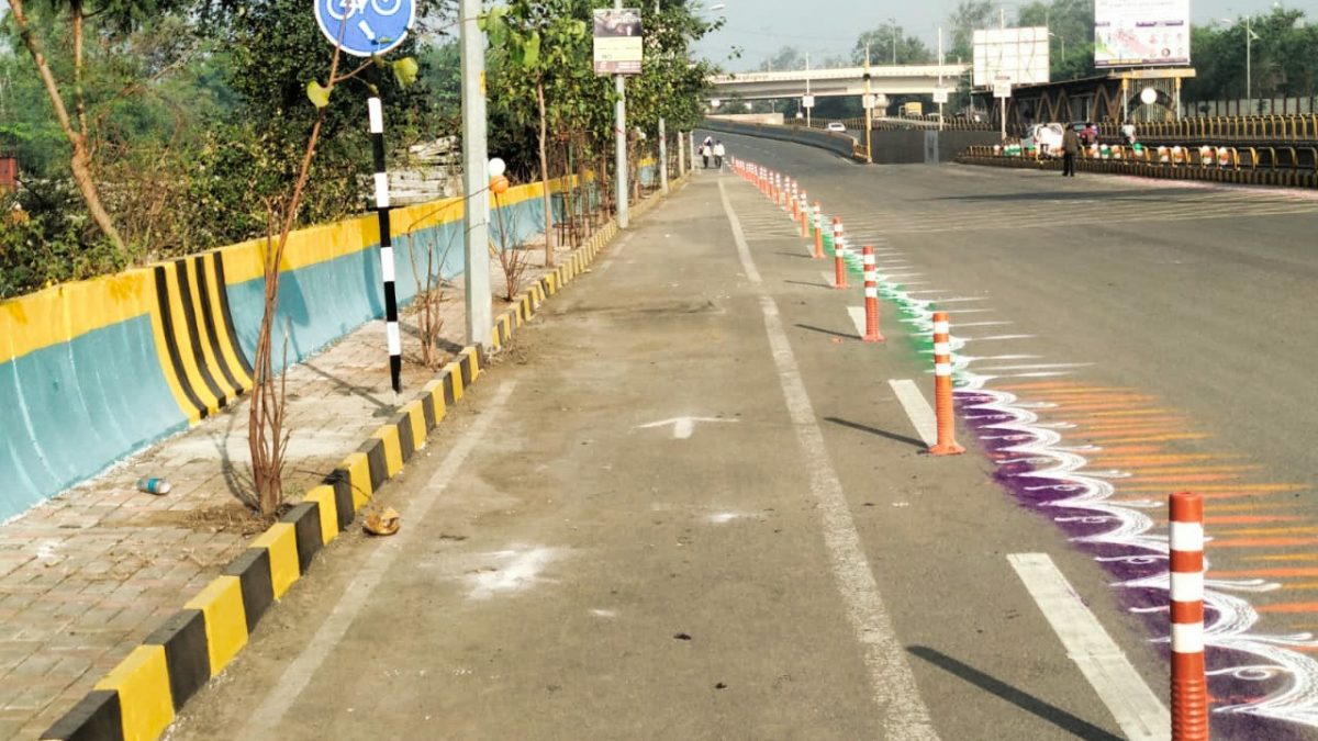 Bollards were used to segregate the cycle lane from motor vehicle traffic