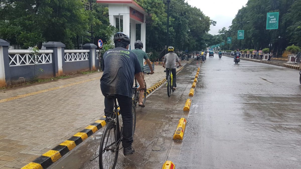 Pop-up cycle lane with lane seprators were tested along the corridoor from Ashok Stamb to ABB Circle