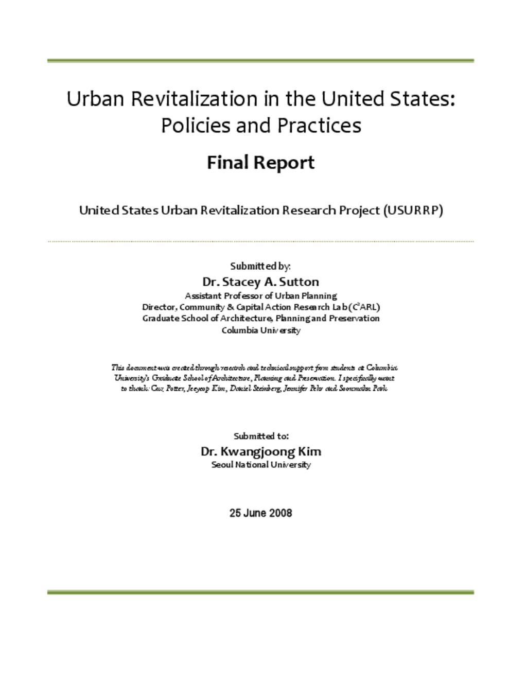 Urban Revitalisation in the US: Policies and Practices - Final Report