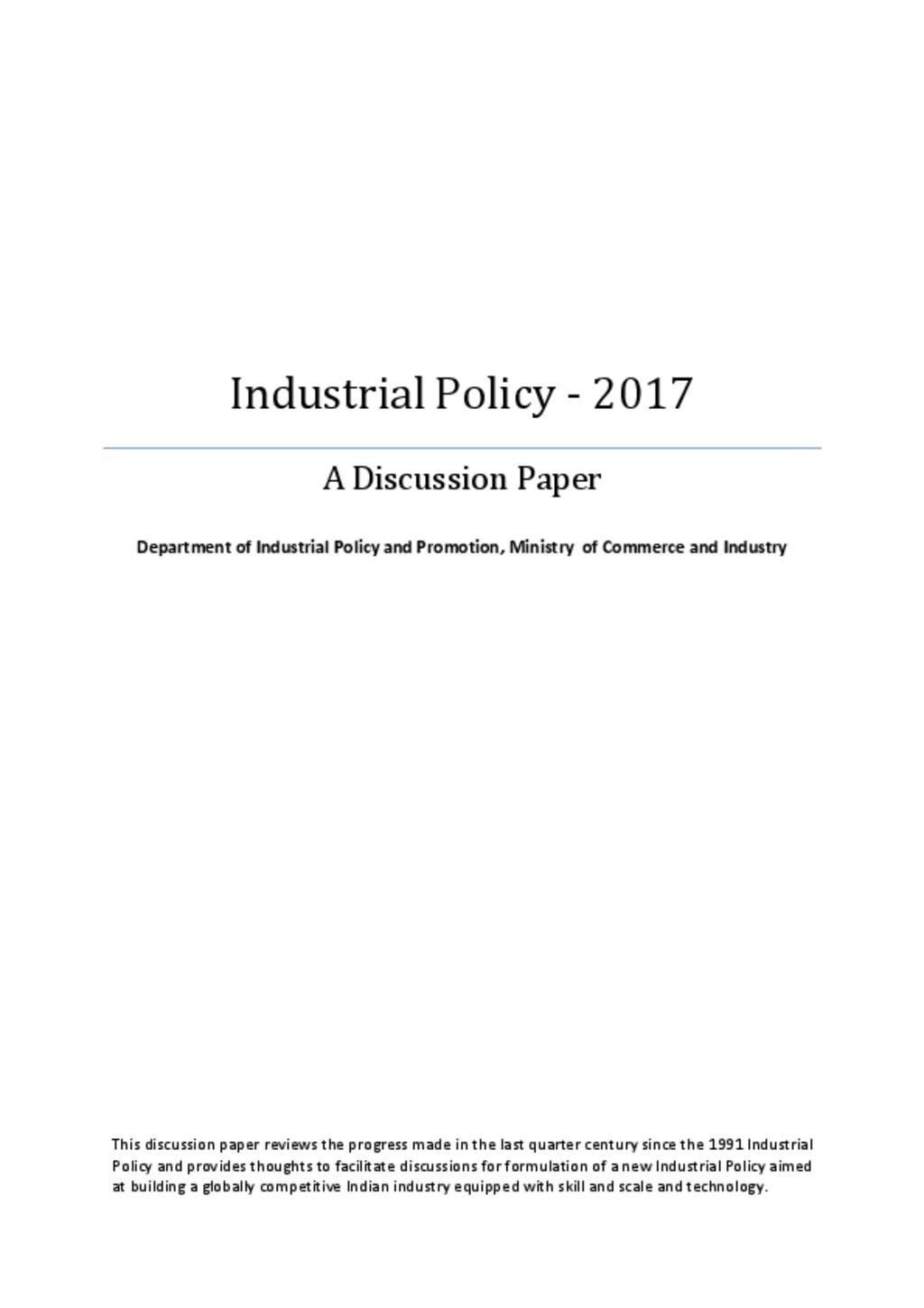 industrial Policy discussion paper 2017
