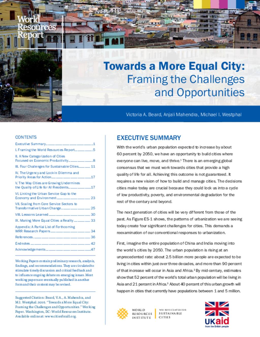 Towards a More Equal City: Framing the Challenges and Opportunities