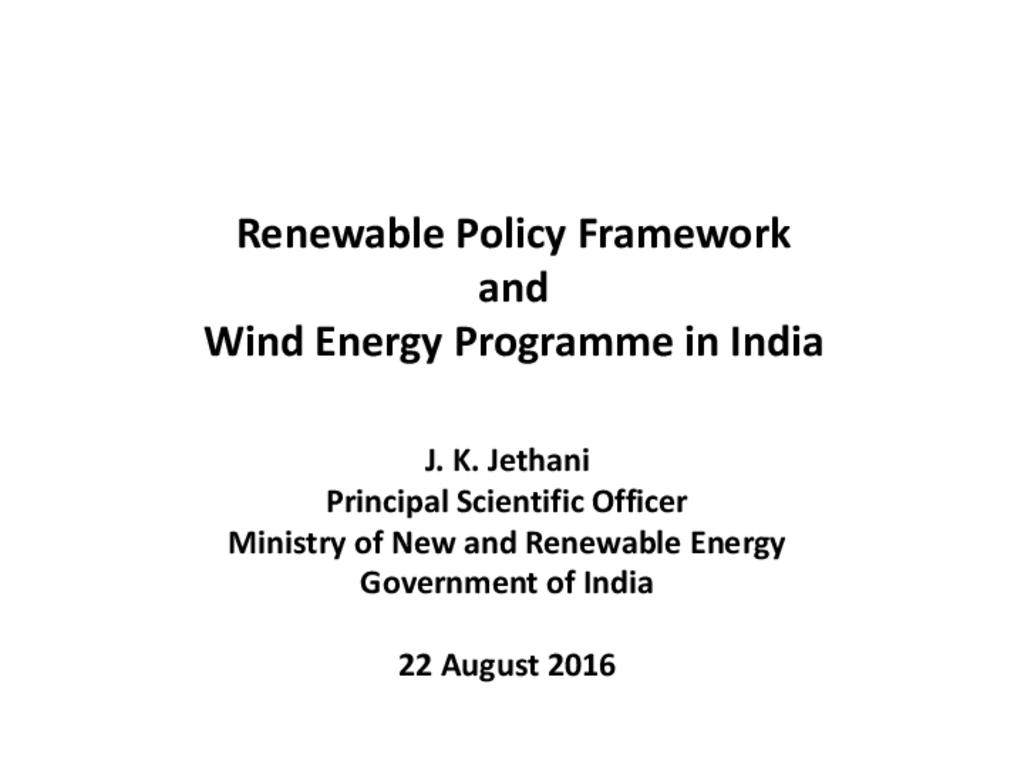 Renewable Policy Framework and wind energy India