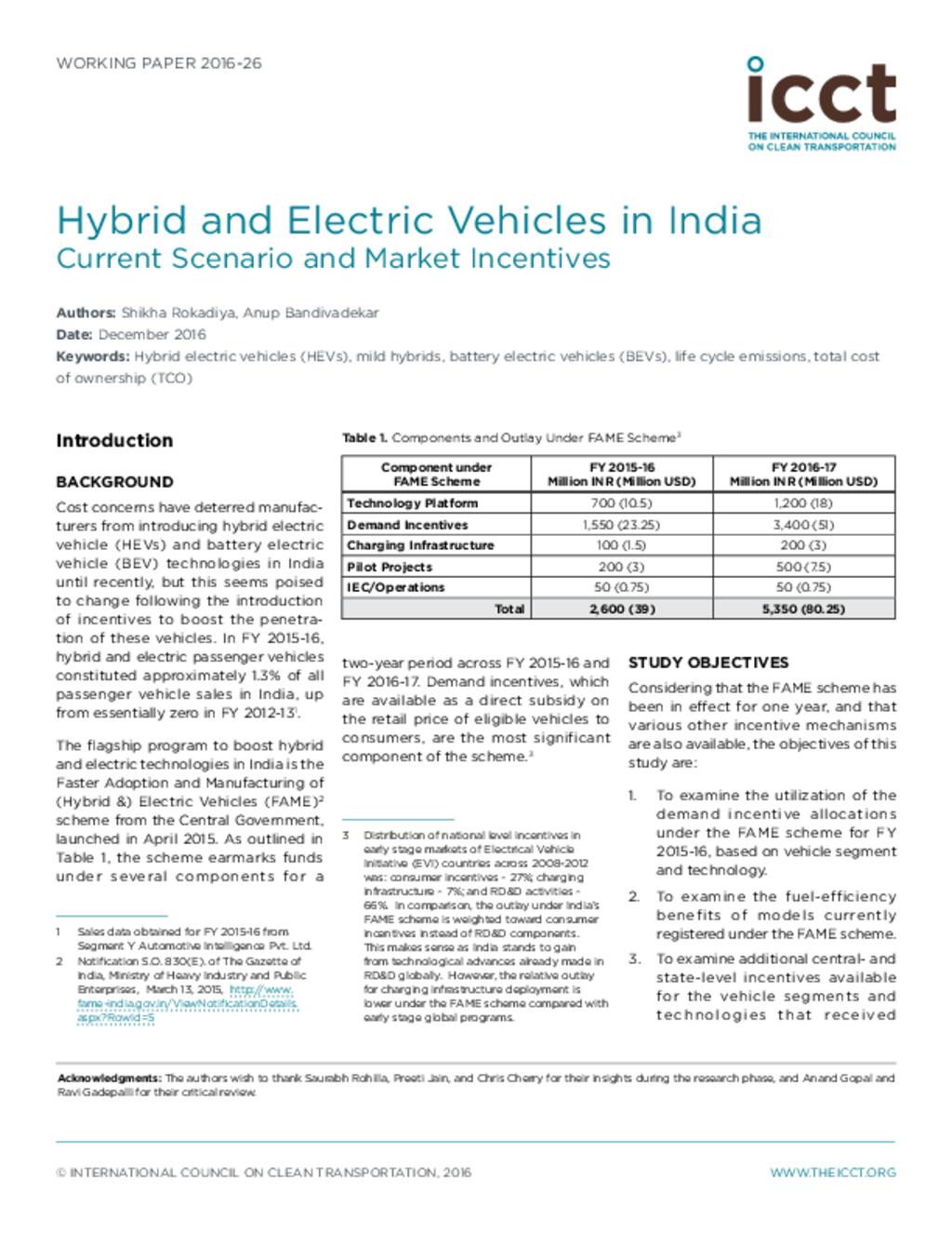 Hybrid and Electric Vehicles in India