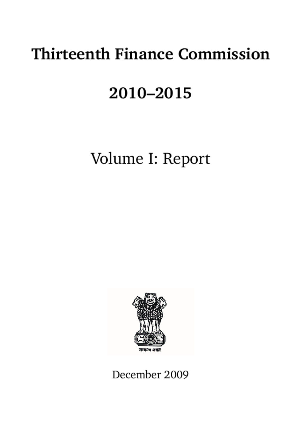 Report of The Thirteenth Finance Commission (2010–2015) 