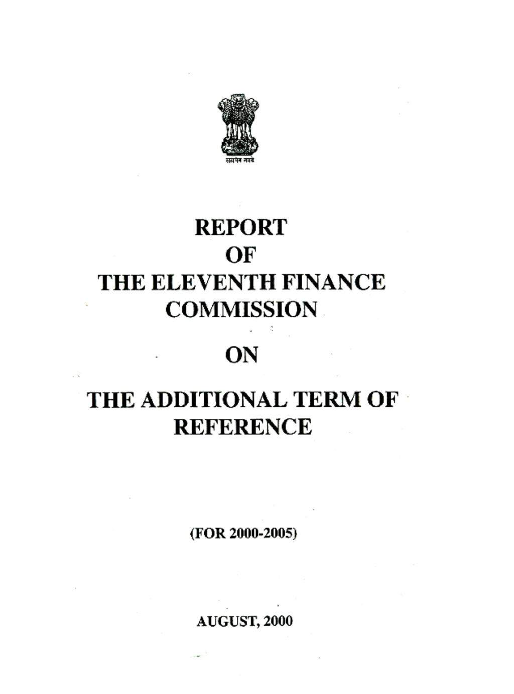 Report of The Eleventh Finance Commission on the Additional Terms of Reference (for 2000-2005)