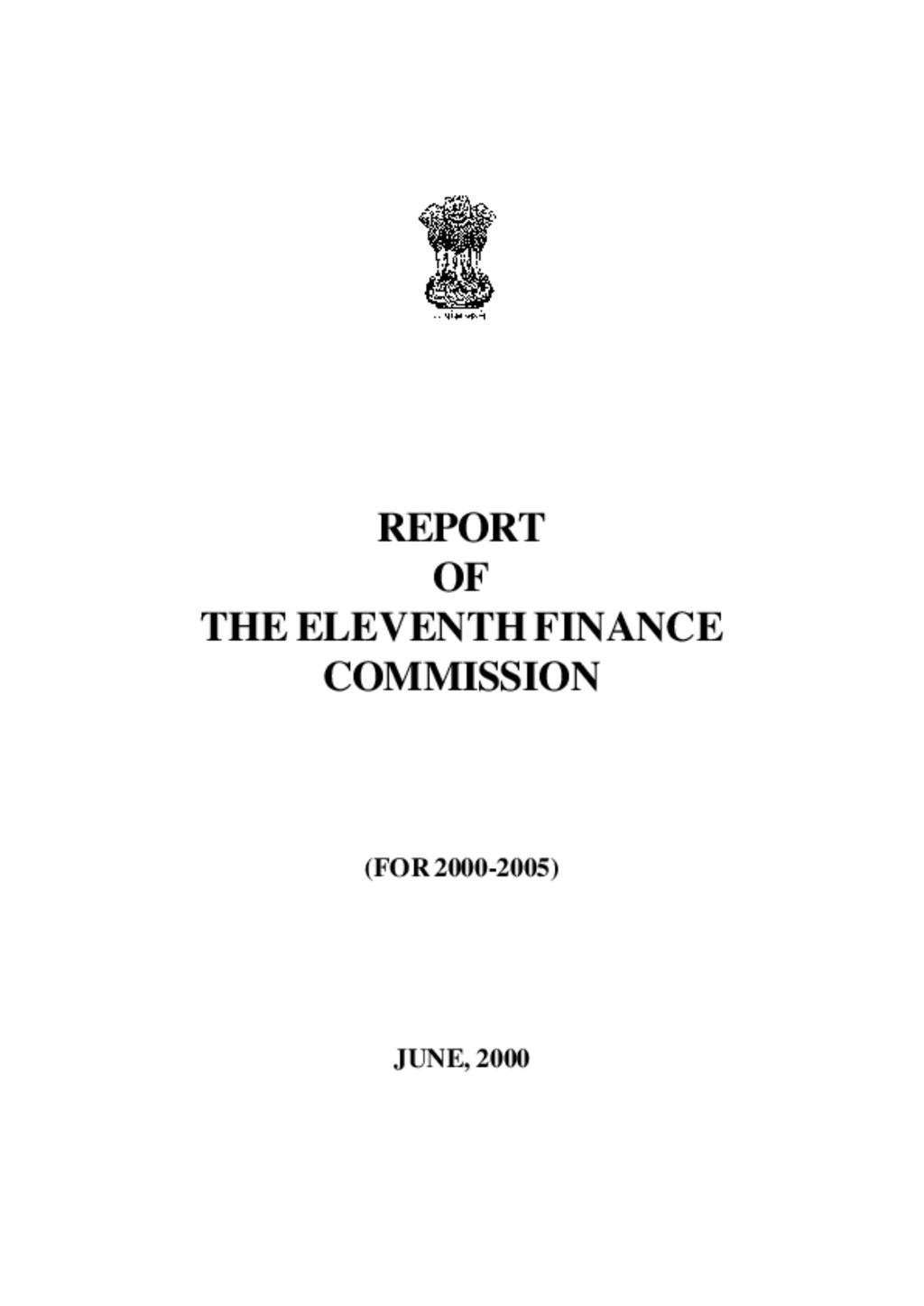 Report of The Eleventh Finance Commission (for 2000-2005)
