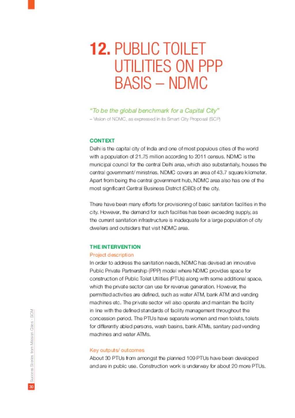 Public Toilet Utilities on PPP Basis - NDMC