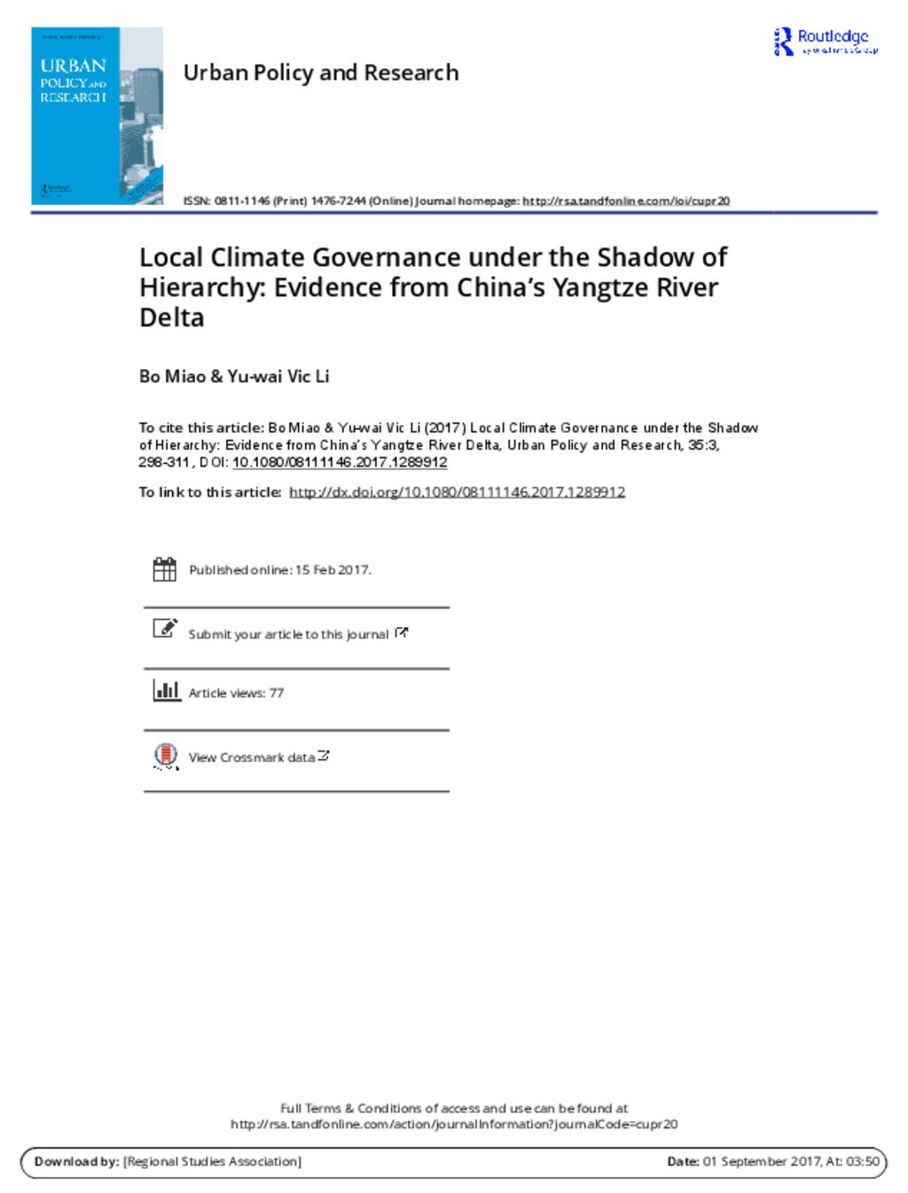 Local Climate Governance: China