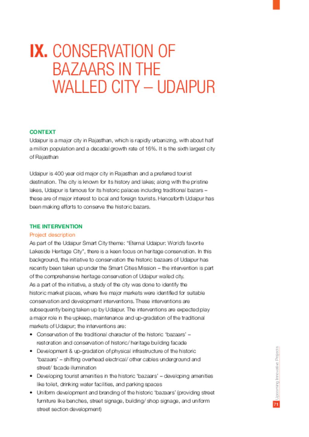 Conservation of bazaars in the walled City – Udaipur