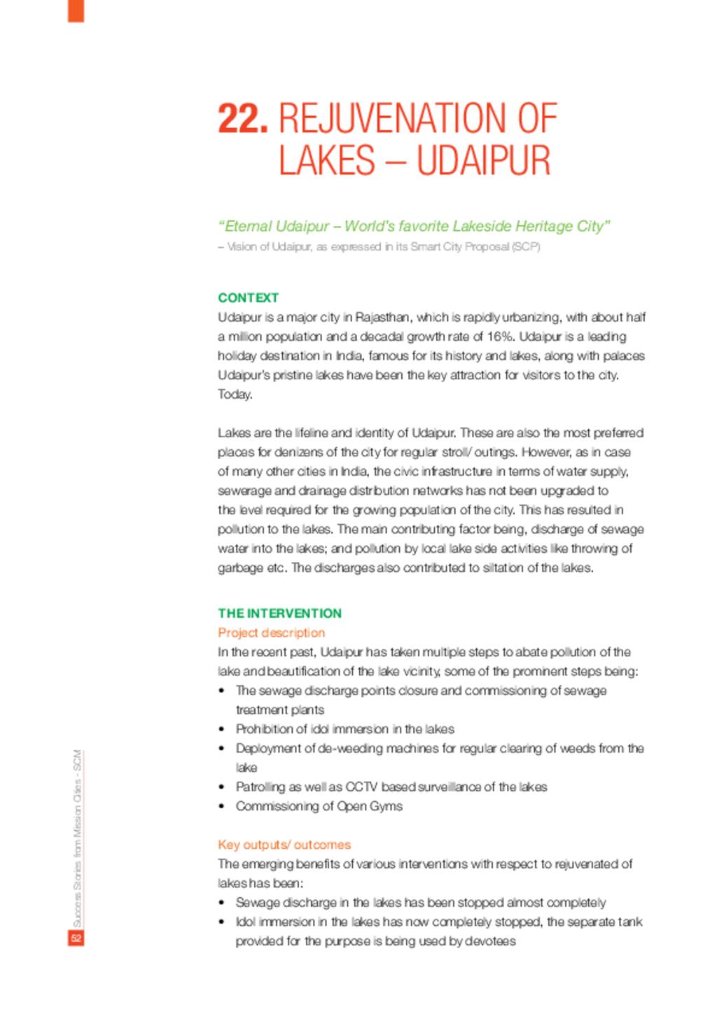Rejuvenation Of Lakes – Udaipur