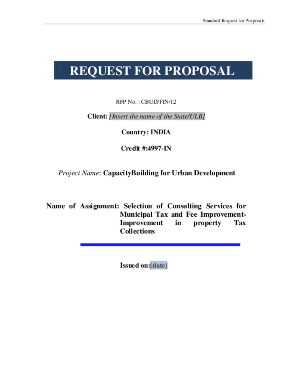 Model RFP for Selecting Consulting Services for Improvement in Property Tax Collections