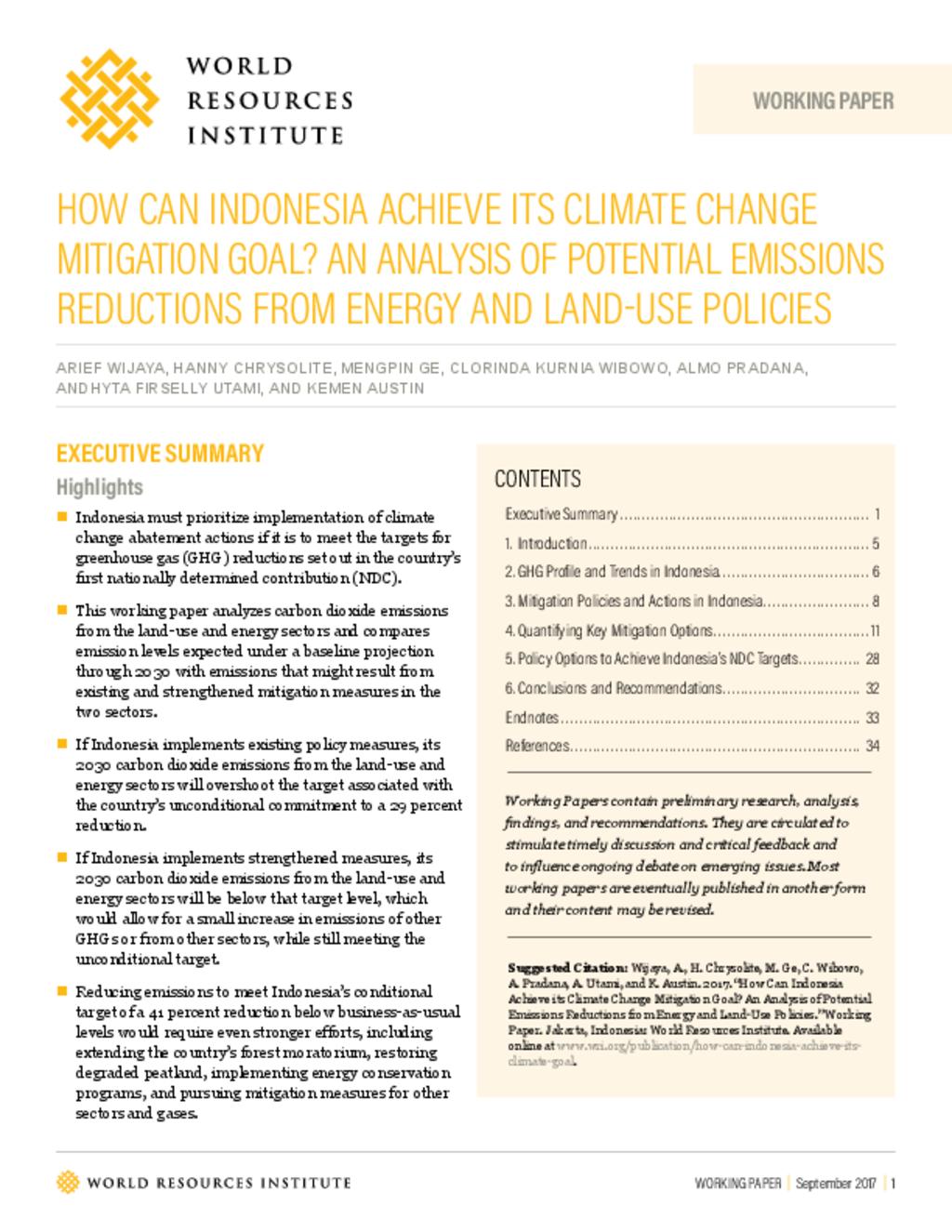 How can Indonesia achieve its climate change mitigation goal