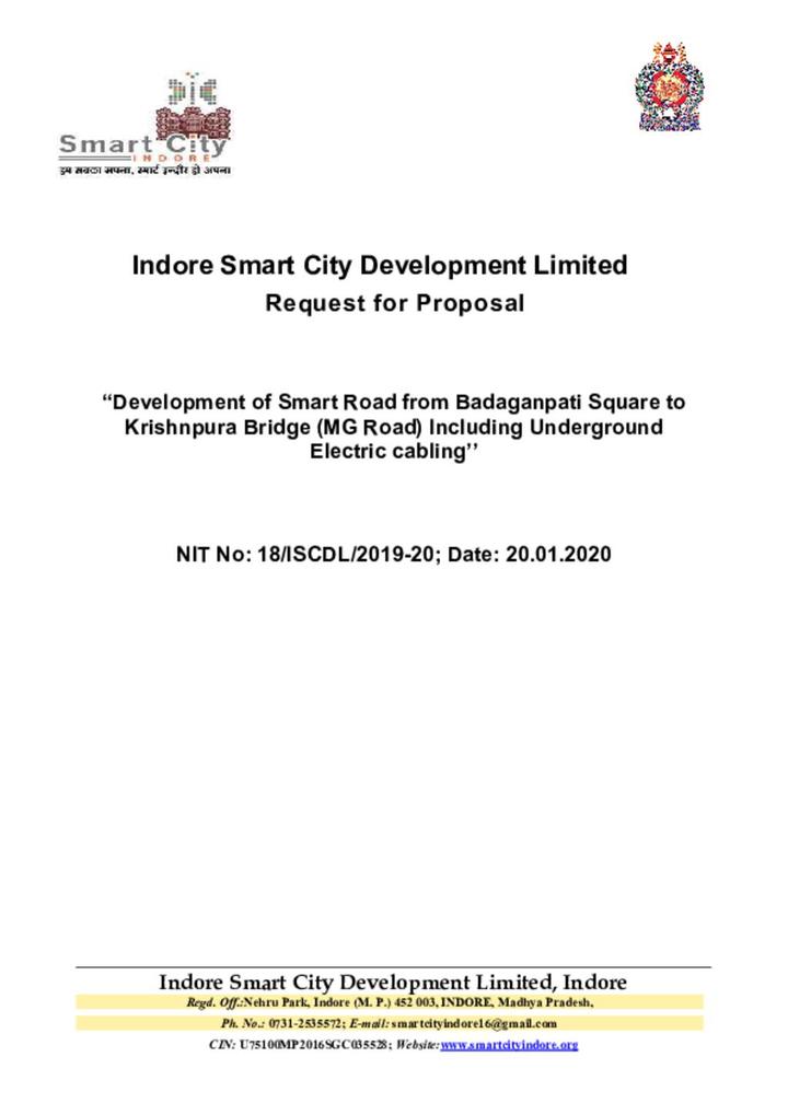 RFP for Development of Smart Road from Badaganpati Square to Krishnpura Bridge (MG Road) Including Underground Electric cabling