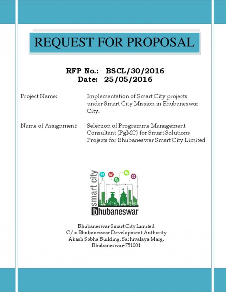 RFP for Selection of PMC for Smart Solutions for Bhubaneswar