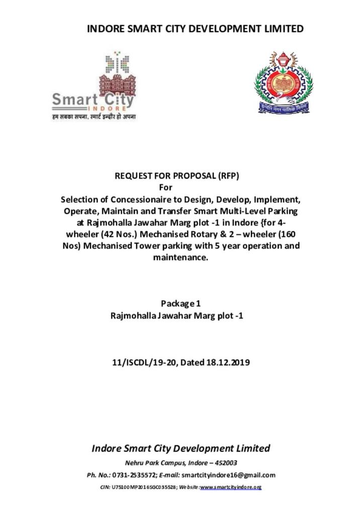 RFP for Selection of Concessionaire to Design, Develop, Implement, Operate, Maintain and Transfer Smart Multi-Level Parking