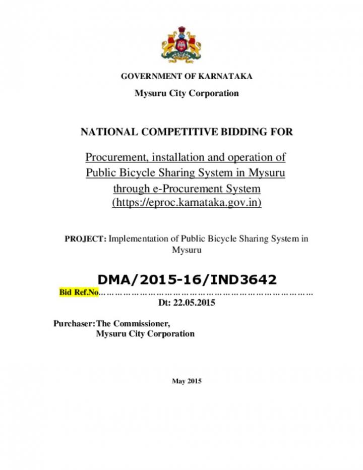 RFP for Public Bicycle Sharing System in Mysore 