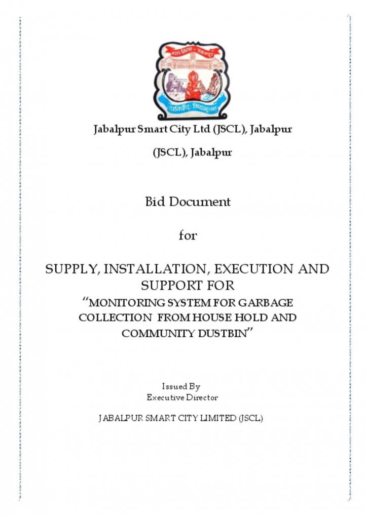 Bid Document for Supply, Installation, Execution and Support for “Monitoring System for Garbage Collection from House Hold and C