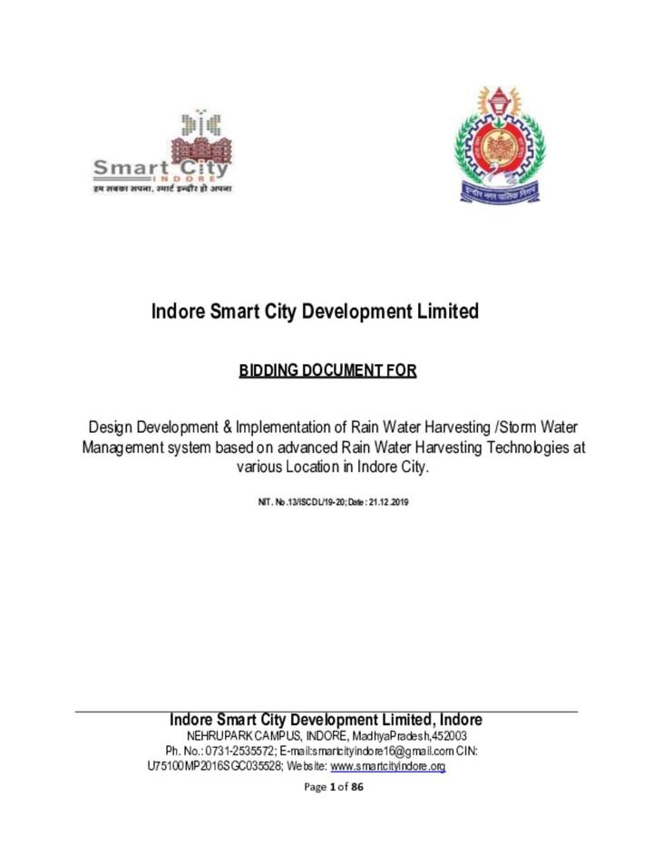 Bidding Document for Design Development & Implementation of Rain Water Harvesting / Storm Water Management system