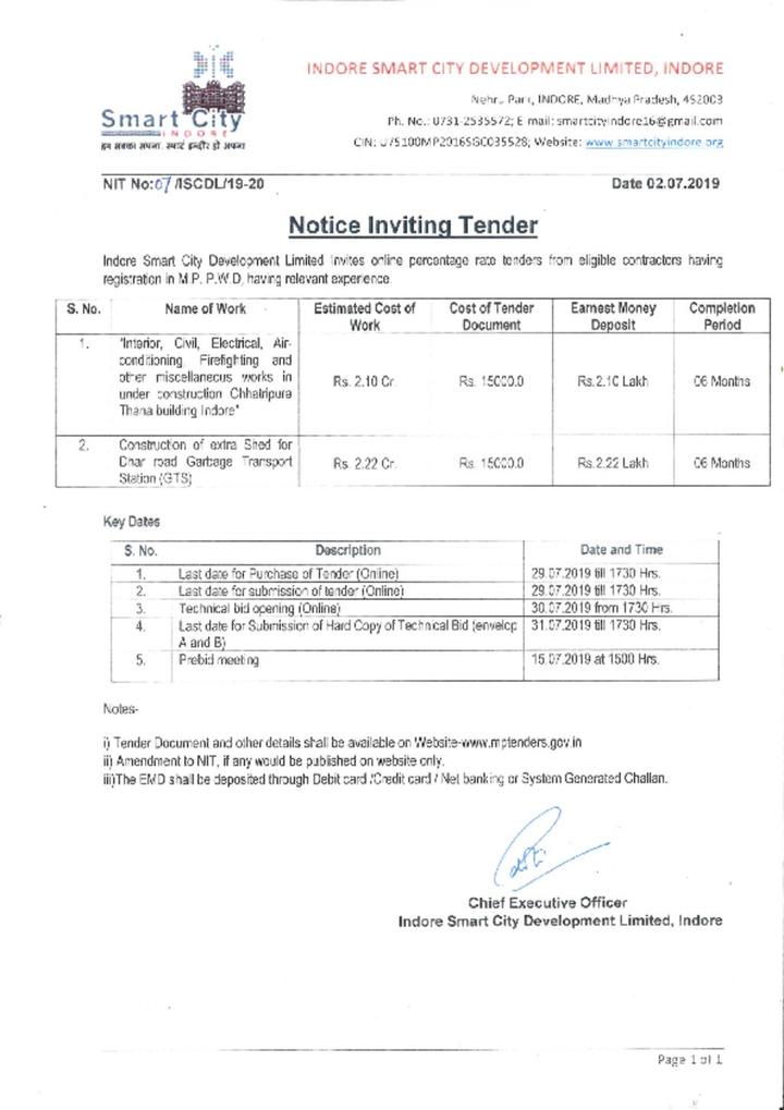 Notice for Inviting Tenders