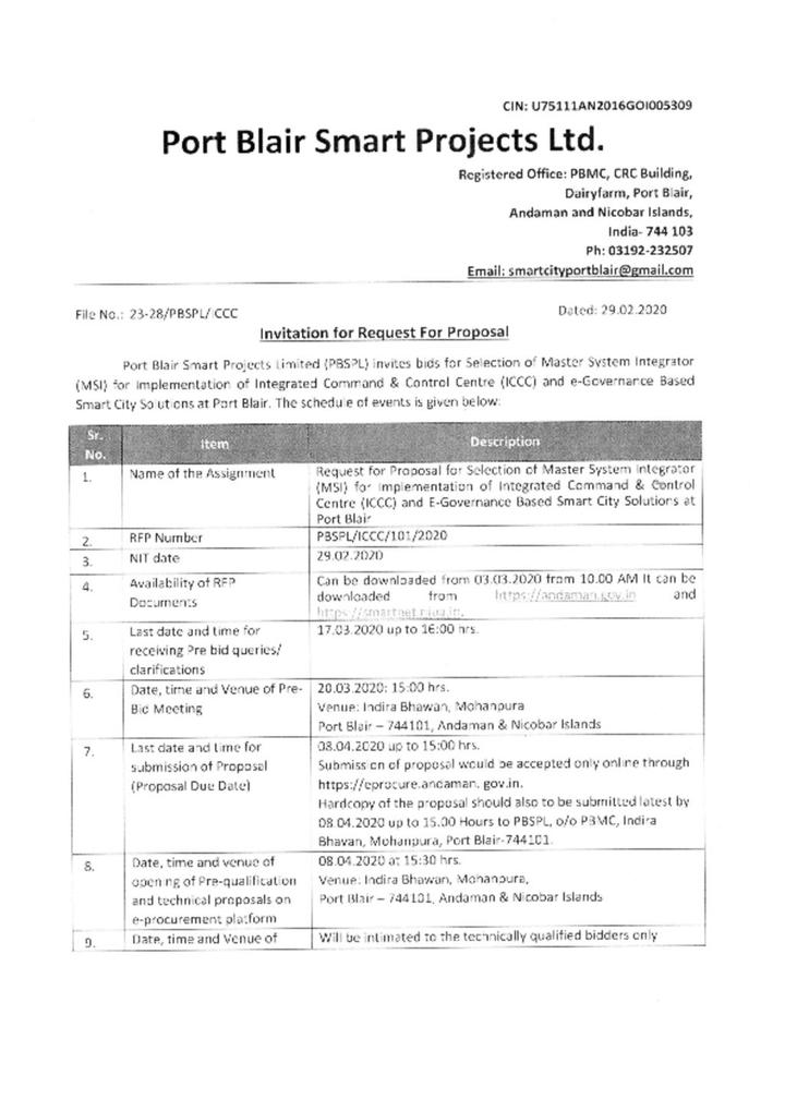 Invitation for Request for Proposal