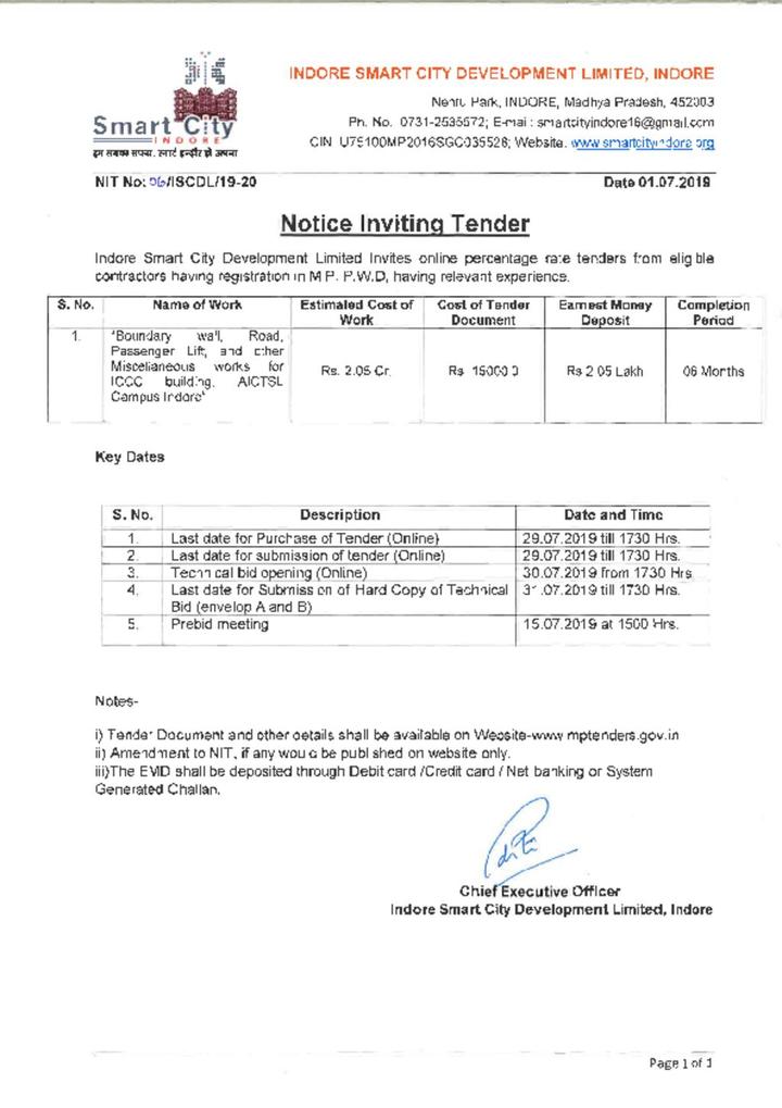 Notice for Inviting Tenders