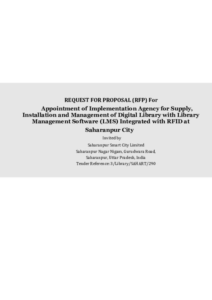 RFP for Selection of System Integrator for supply, installation and management of digital library
