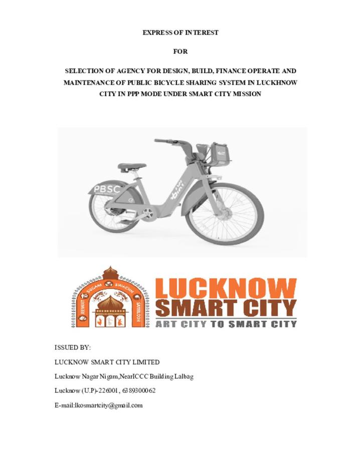 EOI for Selection of agency for design build, finance operate and maintenance of public bicycle sharing system in Lucknow City