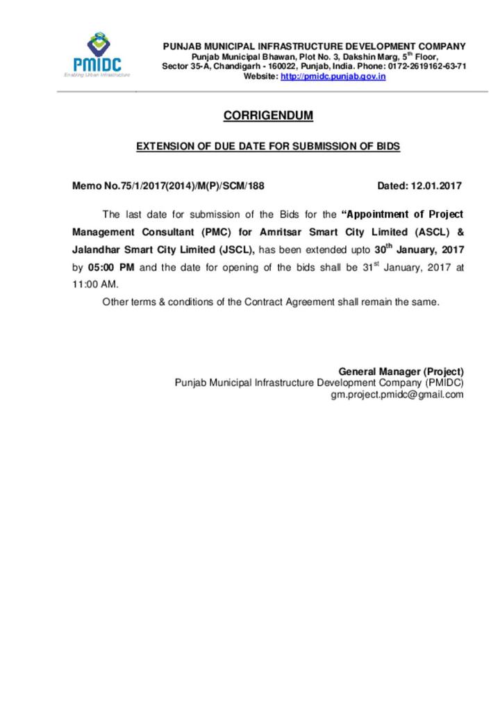 Corrigendum for extension of submission date