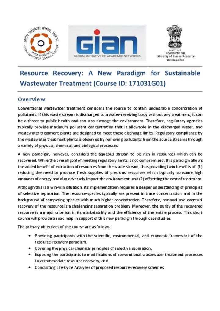 GIAN course wastewater