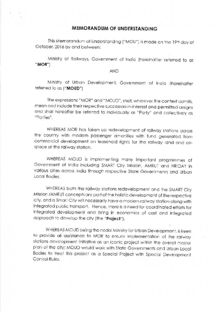 mou pdf india Memorandum Understanding of between of Ministry Railways