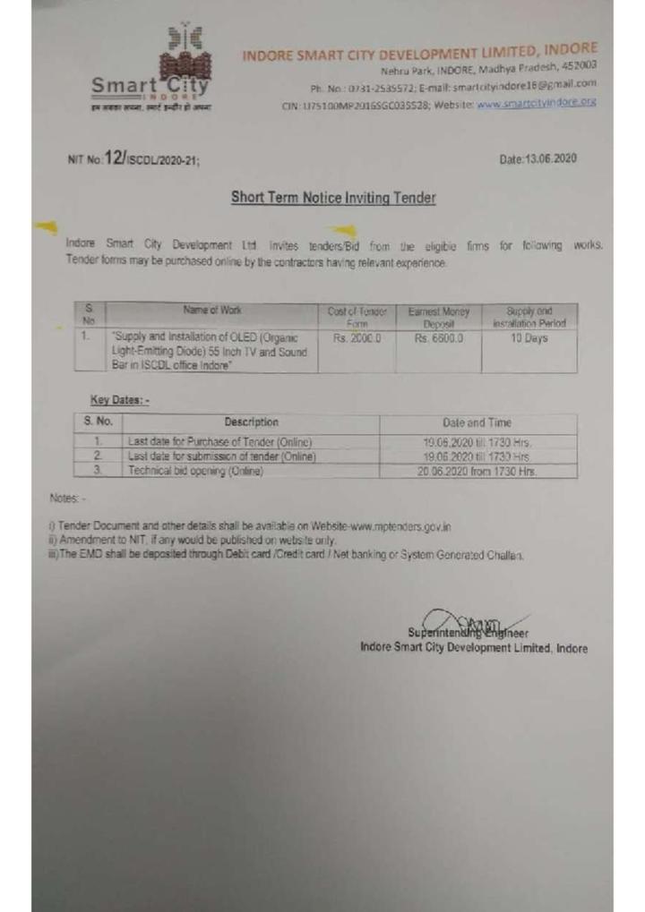 Notice for Inviting Tenders