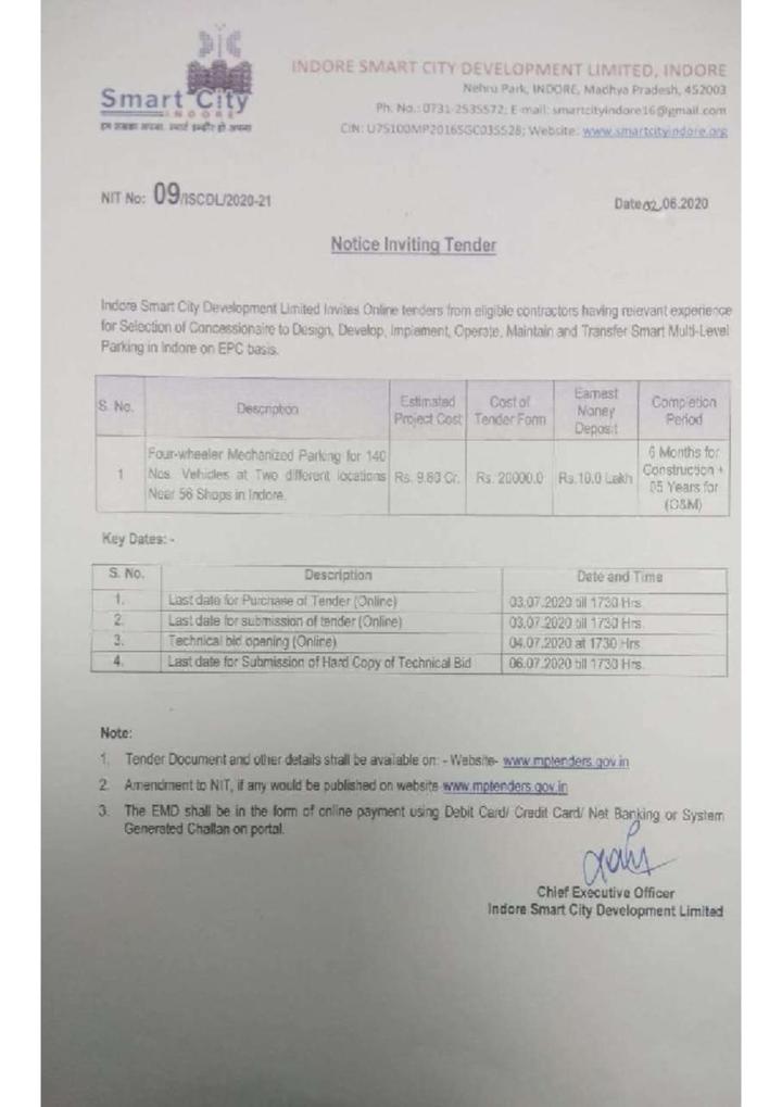 Notice for Inviting Tenders