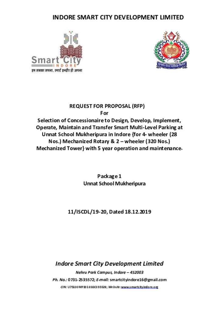 RFP for Selection of Concessionaire to Design, Develop, Implement, Operate, Maintain and Transfer Smart Multi-Level Parking