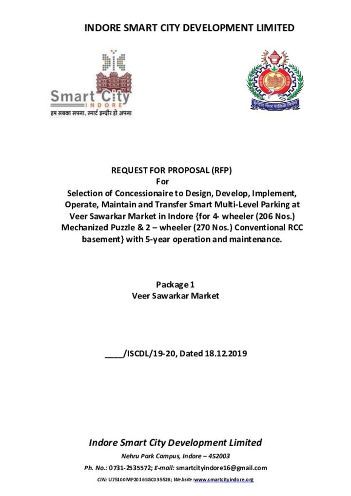 RFP for Selection of Concessionaire to Design, Develop, Implement, Operate, Maintain and Transfer Smart Multi-Level Parking