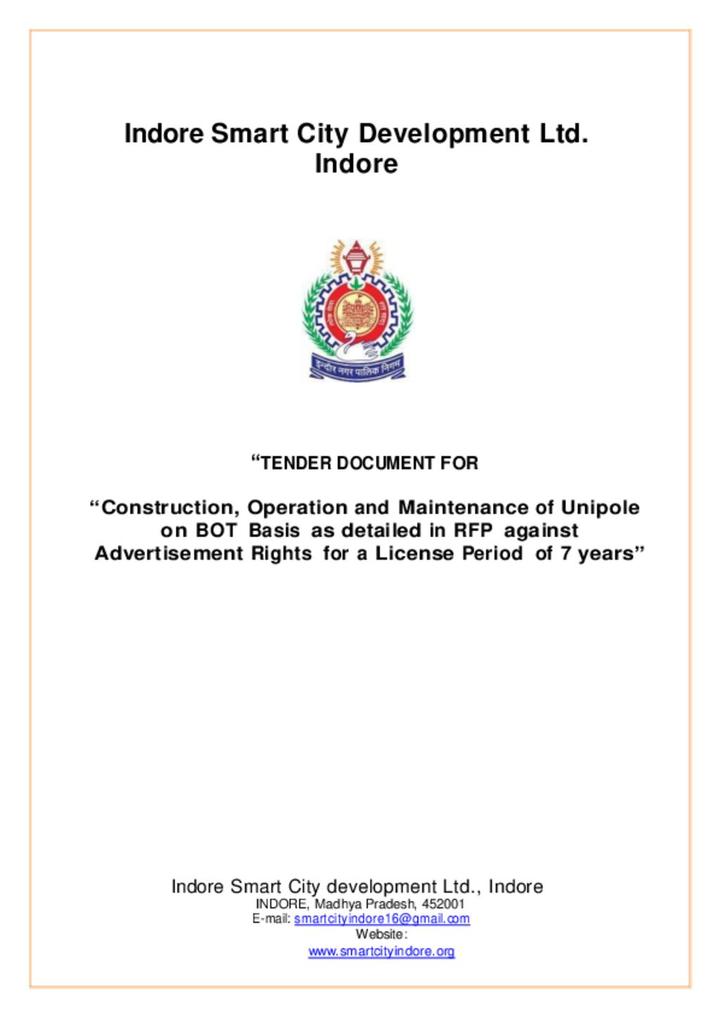 Tender Document for Construction, Operation and Maintenance of Unipole on BOT Basis